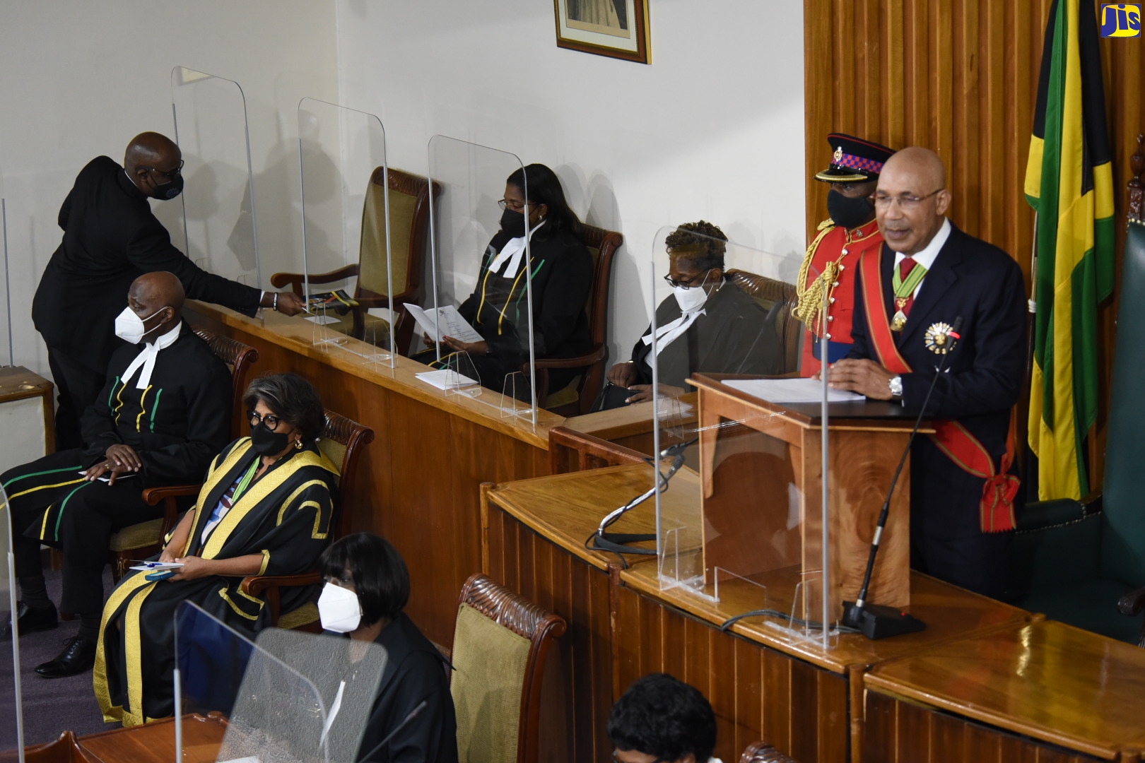 Governor-General, His Excellency the Most Hon. Sir Patrick Allen, delivers the Throne Speech at the ceremonial opening of Parliament at Gordon House on February 10. The Throne Speech was delivered under the theme ‘Building Our Jamaica: Peace, Opportunity and Prosperity’.
