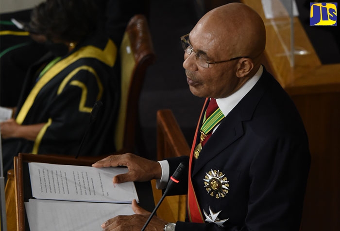 Governor-General, His Excellency the Most Hon. Sir Patrick Allen, delivers the Throne Speech during the 2022/23 Ceremonial Opening of Parliament, at Gordon House, on Thursday (February 10), under the theme ‘Building Our Jamaica: Peace, Opportunity and Prosperity’.