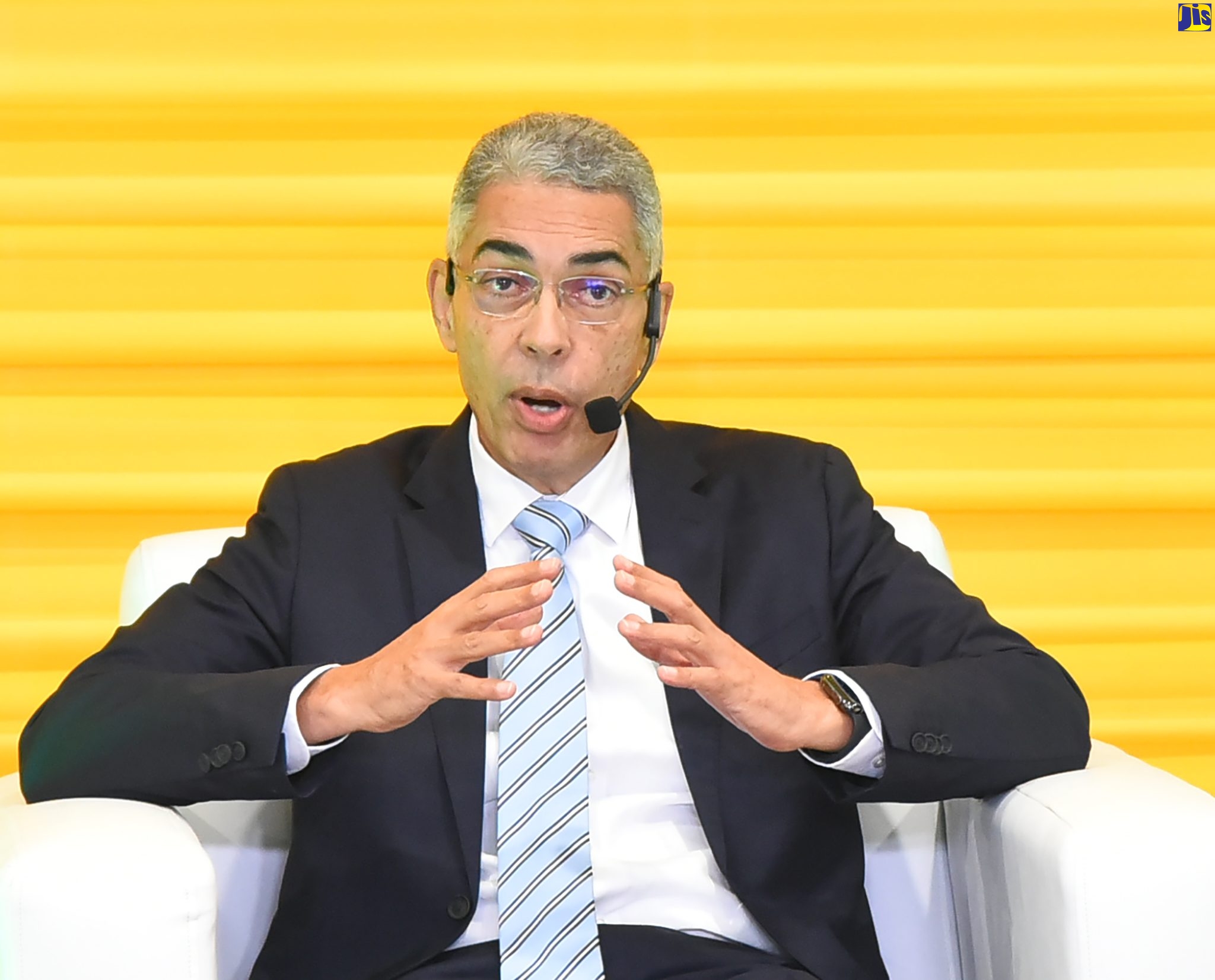 Bank of Jamaica (BOJ) Governor, Richard Byles, speaking during a semi-virtual ‘Riverside Chat’ panel discussion on Wednesday (June 15), as part of the 2022 Jamaica 60 Diaspora Conference, at the Ministry of Foreign Affairs and Foreign Trade, downtown Kingston.