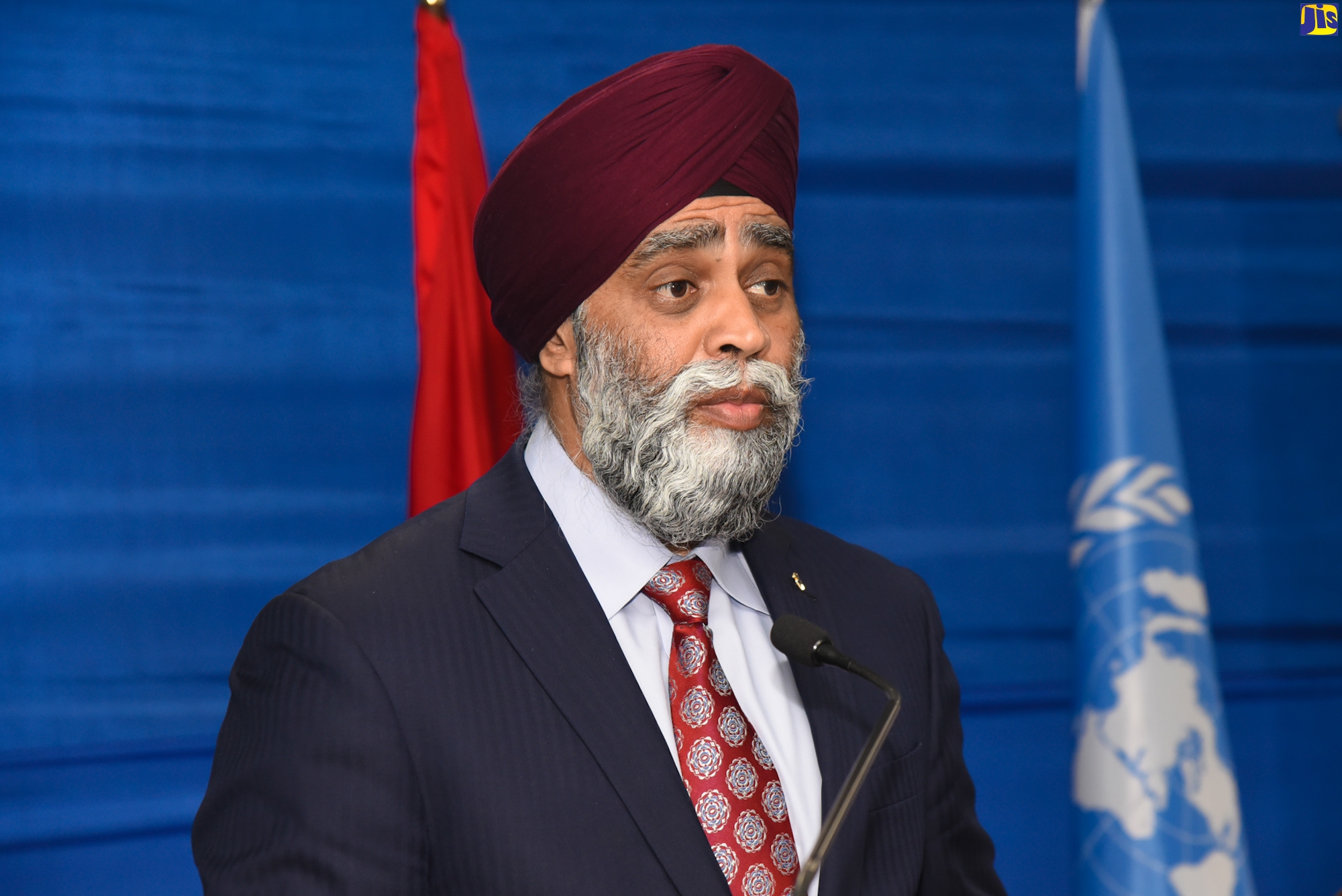 Canada’s Minister of International Development, Hon. Harjit Sajjan, speaking at the launch of Canada’s Global Initiative for Vaccine Equity (CanGIVE) at the International Seabed Authority in Kingston on January 13.