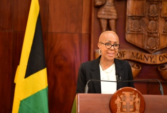 Minister of Education and Youth, Hon. Fayval Williams, addresses Wednesday’s (May 29) post-Cabinet press briefing, held at Jamaica House. 