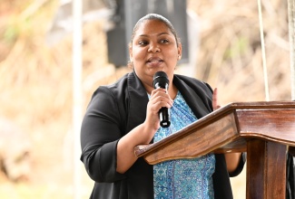 Principal Director of Science in the Ministry of Science, Energy, Telecommunications & Transport, Dr. Natwaine Gardner, addresses the inaugural STEM Exposition 2025 at the Bethlehem Moravian College in Malvern, St. Elizabeth, on Thursday, February 6.