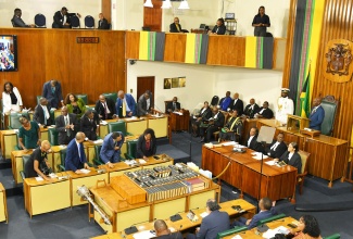 Custos of Kingston, Hon. Steadman Fuller, delivers the Throne Speech at the 2025/2026 Ceremonial Opening of Parliament at Gordon House on Thursday (February 13). Custos Fuller deputised for Governor General, His Excellency the Most Hon. Sir Patrick Allen.

