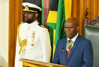 Custos Rotulorum for Kingston, Hon. Steadman Fuller, delivers the Throne Speech during the 2025/26 Ceremonial Opening of Parliament at Gordon House on Thursday (February 13), under the theme ‘Jamaica’s Next Chapter: Aspiring to Greatness’. Mr. Fuller deputised for Governor-General, His Excellency the Most Hon. Sir Patrick Allen.

