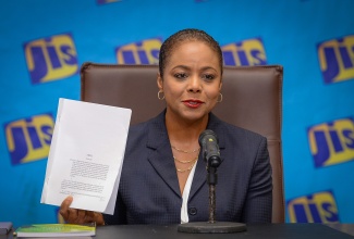 Minister of Legal and Constitutional Affairs, Hon. Marlene Malahoo Forte, addresses a JIS Think Tank, today (March 19),  at the Agency’s Television Department, 5-9 South Odeon Avenue in Kingston.

