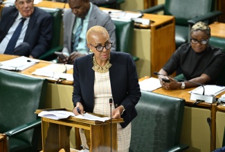 Minister of Finance and the Public Service, Hon. Fayval Williams, addresses the House of Representatives.

