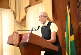 Minister of Finance and the Public Service, Hon. Fayval Williams, speaks during Tuesday’s (July 1) press conference at Jamaica House to announce the Government’s decision regarding the existing terms of the Jamaica Public Service Company’s (JPS)  license.

