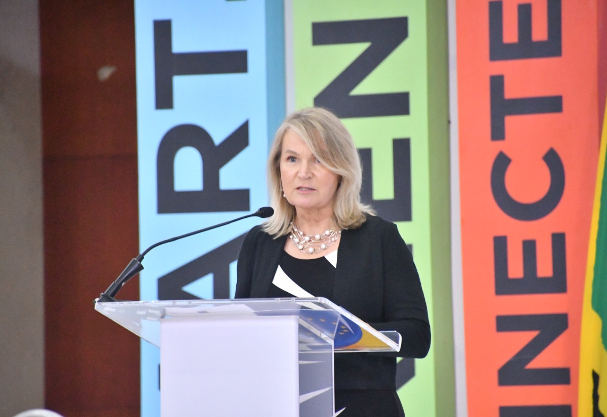 Head of the Delegation of the European Union (EU) to Jamaica, Belize, and The Bahamas, Her Excellency Dr. Erja Askola, addresses the opening ceremony for the Caribbean Investment Forum (CIF) 2025, on Tuesday (July 29), at the Montego Bay Convention Centre in St. James.

