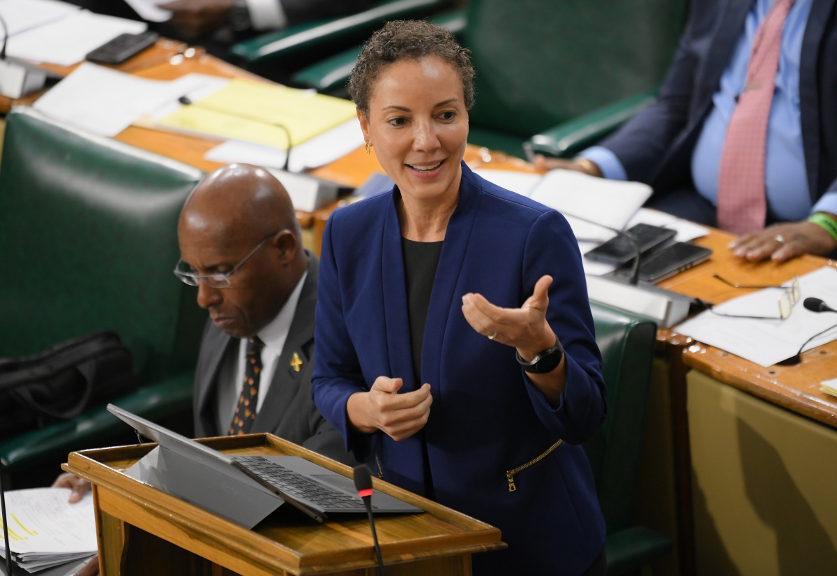 Minister of Foreign Affairs and Foreign Trade, Senator the Hon. Kamina Johnson Smith, addresses the Senate’s recent sitting at Gordon House.

