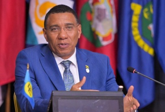 Jamaica's Prime Minister and CARICOM Chair, Dr. the Most Hon. Andrew Holness, addresses the closing press conference of the 49th Regular Meeting of the Conference of Heads of Government of CARICOM, at the Montego Bay Convention Centre in St. James on Tuesday (July 8).

