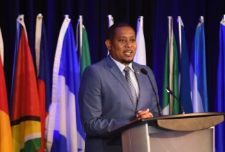 Minister of Agriculture, Fisheries and Mining, Hon. Floyd Green, addresses the 20th hybrid session of the Western Central Atlantic Fishery Commission (WECAFC), at Secrets Resort in Montego Bay, St. James, on July 8.   Mr. Green is the outgoing Chairman of the Commission.

