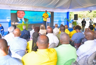 Prime Minister, Dr. the Most Hon. Andrew Holness, addresses Friday’s (July 4) groundbreaking ceremony for the US$425 million (J$67.5 billion)Western Resilience Water Project in Davis Pen, Trelawny.


