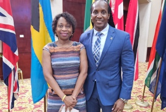 State Minister in the Ministry of Foreign Affairs and Foreign Trade, Hon. Alando Terrelonge, with Global Jamaica Diaspora Council member and Education Sector Leader, Dr. Sandra Colly-Durand, following the unveiling of the Jamaica Diaspora Mentorship Academy in 2024. The launch took place during the 10th Biennial Jamaica Diaspora Conference at the Montego Bay Convention Centre in St. James.