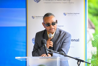 Deputy Chairman of the National Health Fund (NHF), Michael Stern, addresses the official handover ceremony for the refurbished Darlow Health Centre, in Clarendon, recently.

