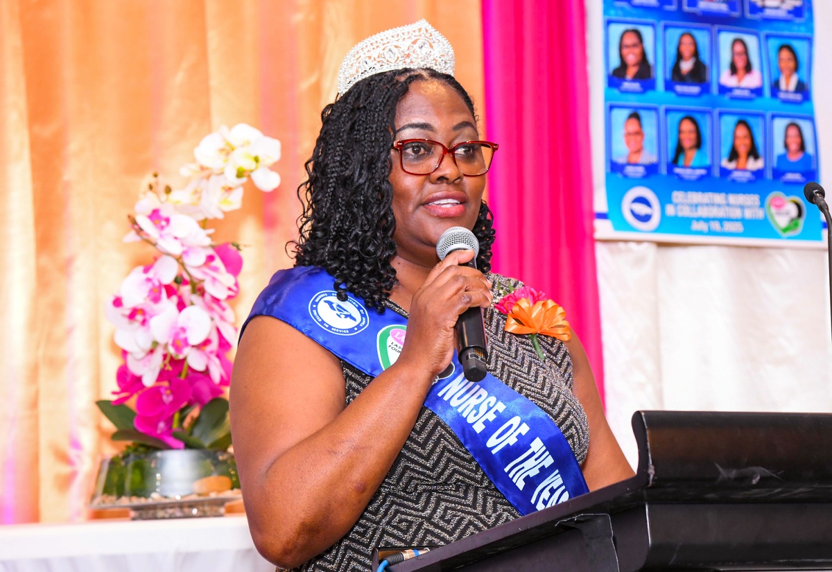 LASCO/NAJ Nurse of the Year 2025, Fione Collins, delivers remarks after being crowned during a ceremony held recently at The Jamaica Pegasus hotel in New Kingston.

