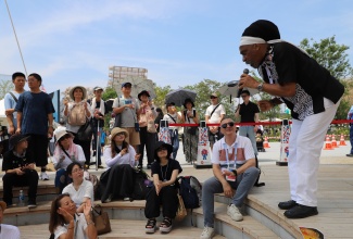 Grammy-nominated poet and recording artiste, Yasus Afari, performs during Day 1 of his two-day poetry session at Expo 2025, Osaka, Kansai, Japan, on Monday, August 4.
