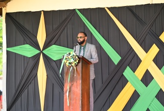 Mayor of Black River and Chairman of the St. Elizabeth Municipal Corporation, Councillor Richard Solomon, addresses the Independence Flag Raising Ceremony held at Independence Park in Black River, St. Elizabeth, on Wednesday (August 6).