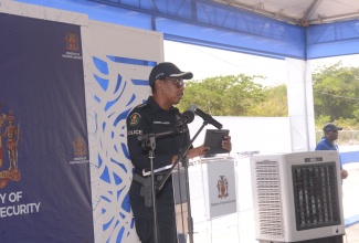 Deputy Commissioner of Police (DCP), Karina Powell-Hood, addresses the ceremony for the recent opening of the Green Acres Police Station in St. Catherine.