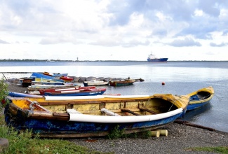 Fishing vessels on a beach on Jamaica's Southern coast. 

